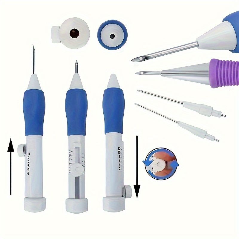 1 Piece Magic Embroidery Pen Set, Embroidery Threading Needle Kit, Adjustable Needle Size for DIY Sewing, 3 Needles with Threader and Scissors, Ergonomic Fabric Craft Design
