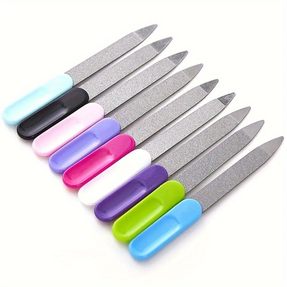 10pcs  Stainless Steel Nail Files, Double-Sided Sandblasting, Unscented, Assorted Colors, Manicure Buffing Tool Set
