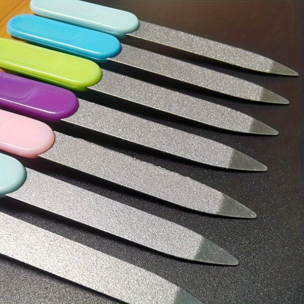 10pcs  Stainless Steel Nail Files, Double-Sided Sandblasting, Unscented, Assorted Colors, Manicure Buffing Tool Set view 9