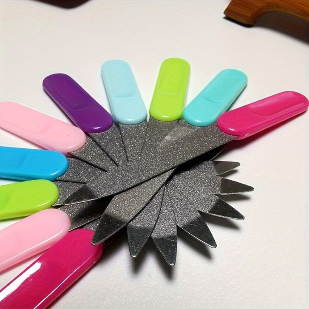 10pcs  Stainless Steel Nail Files, Double-Sided Sandblasting, Unscented, Assorted Colors, Manicure Buffing Tool Set view 10