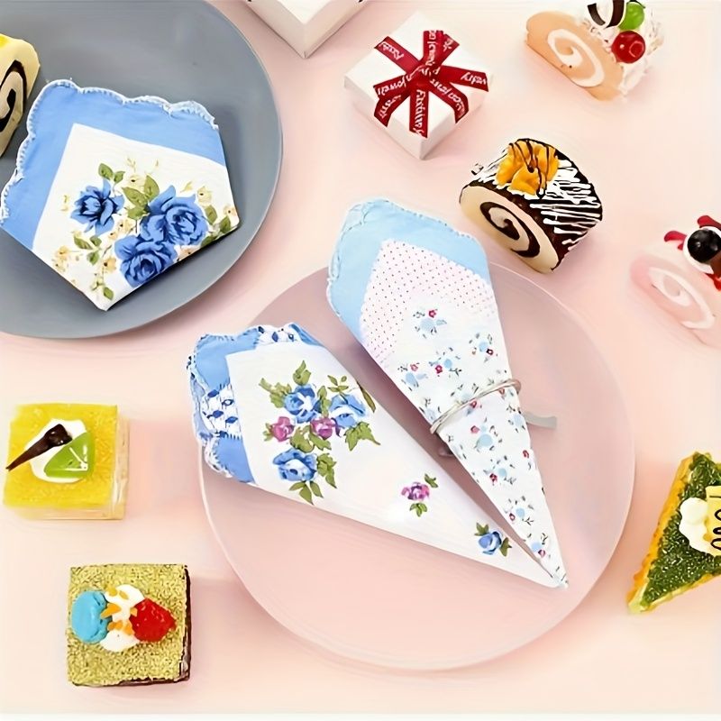 5-10PC Women's 100% Cotton Handkerchiefs, Vintage Floral Handkerchiefs, Non-Fabric, Various Patterns, Hand Washed or Dry Cleaned, Square, Women's Pocket Handkerchiefs, Woven Design