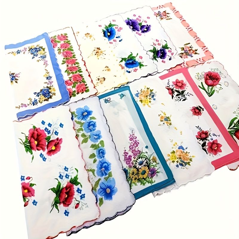 5-10PC Women's 100% Cotton Handkerchiefs, Vintage Floral Handkerchiefs, Non-Fabric, Various Patterns, Hand Washed or Dry Cleaned, Square, Women's Pocket Handkerchiefs, Woven Design