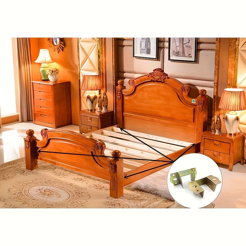 Heavy-Duty Metal Bed Bracket Set with Screws - Easy Install, Strong Corner Support Hooks for Furniture