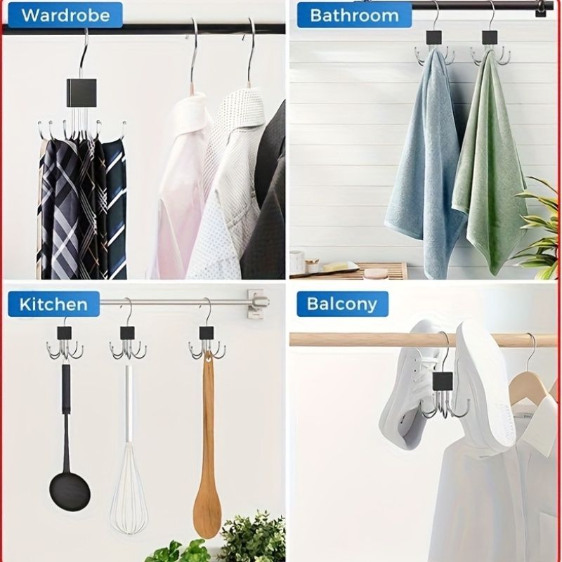 2PCS Six Claw Rotating Multifunctional Hook: Clothes, Hats, Scarves, Wardrobe Storage Hook - Door Hook - Bag Hook - Wooden Polished Surface