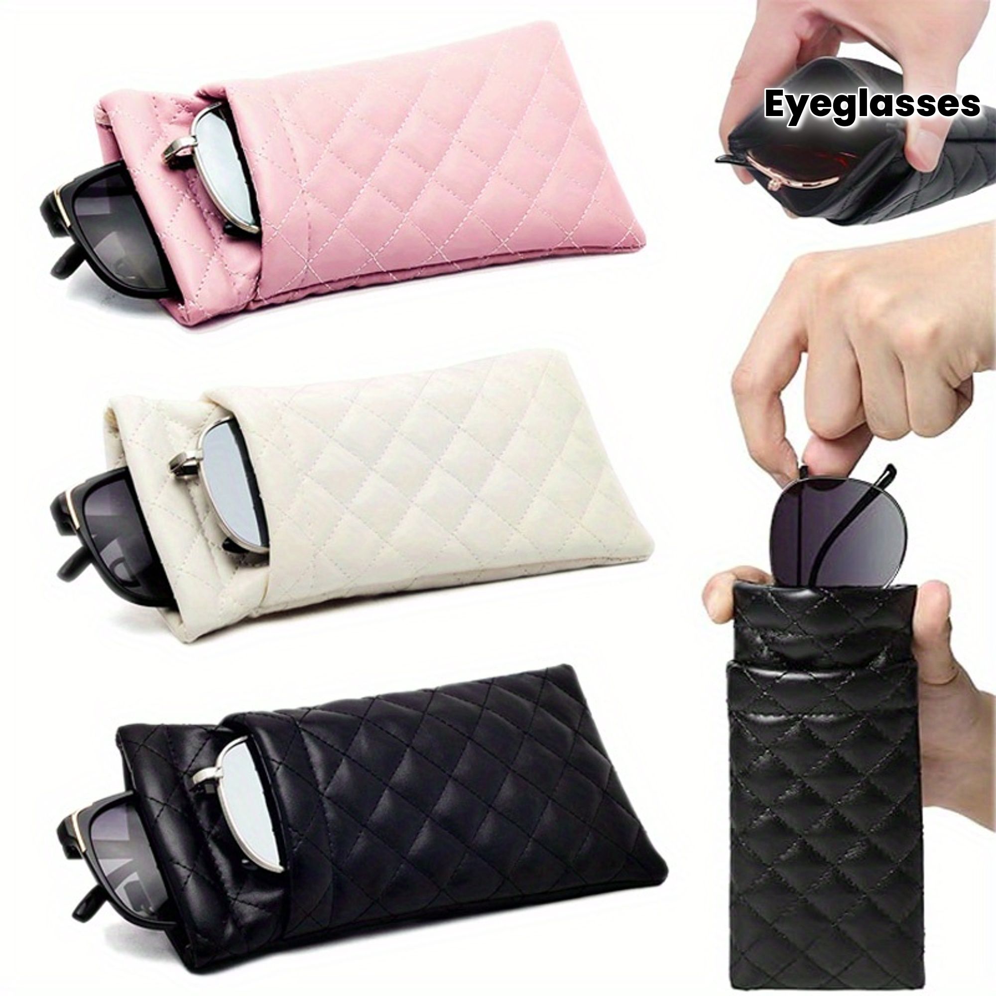 Soft PU Leather Glasses Cases, Portable Fashion Protective Pocket, Chic Organizer for Eyeglasses, Mobile Phone, and Accessories, Glasses Holder Eyewear Pouch, Travel-Friendly, Durable Compact Stylish