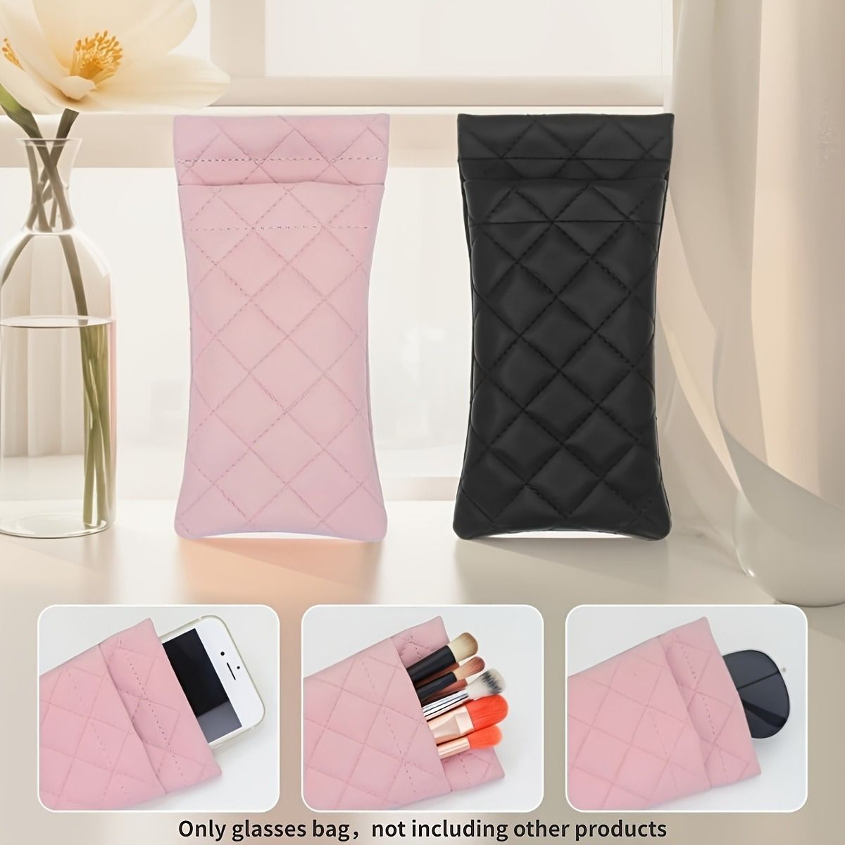 Soft PU Leather Glasses Cases, Portable Fashion Protective Pocket, Chic Organizer for Eyeglasses, Mobile Phone, and Accessories, Glasses Holder Eyewear Pouch, Travel-Friendly, Durable Compact Stylish