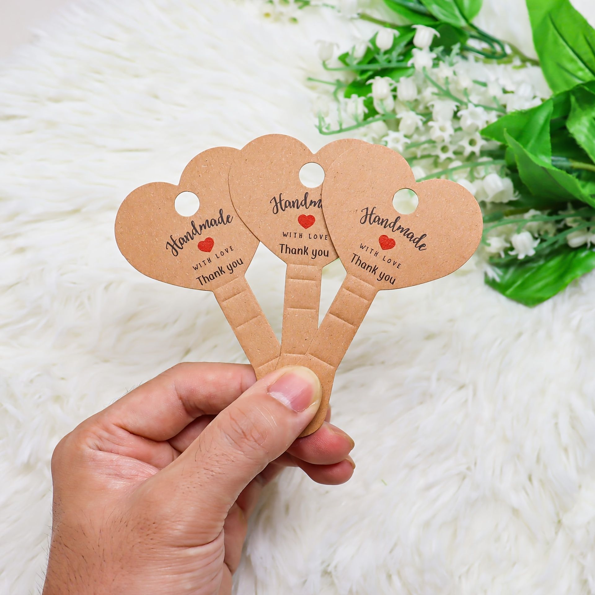 100-Pack Heart-Shaped Kraft Paper Jewelry Tags with Adhesive - Glam Style Necklace Display Cards for Small Businesses, DIY Crafts, Retail - Hanging Earrings, Bracelets, Headbands, Keychains Organizer