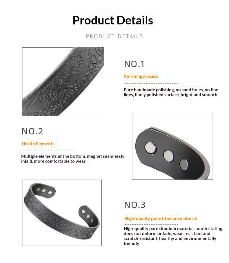 1PC Viking Tree of Life Titanium Bracelet - Vintage Style, Magnetic Energy, Unisex