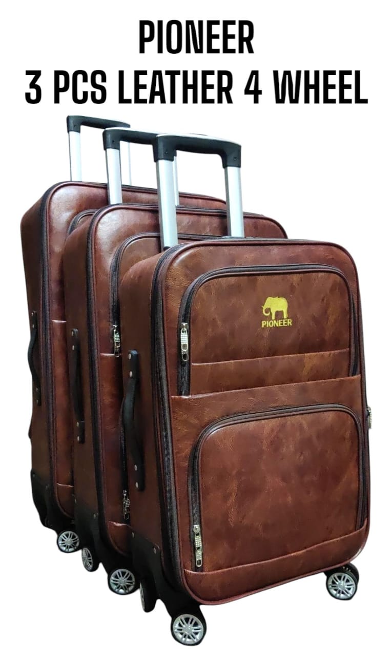 3 IN 1 PIONEER PU LEATHER SUITCASE WITH 4 WHEELS - Stylish travel suitcase made from durable leather,Comes with a set 360-degree wheels for convenient movement,Large and spacious enough .
