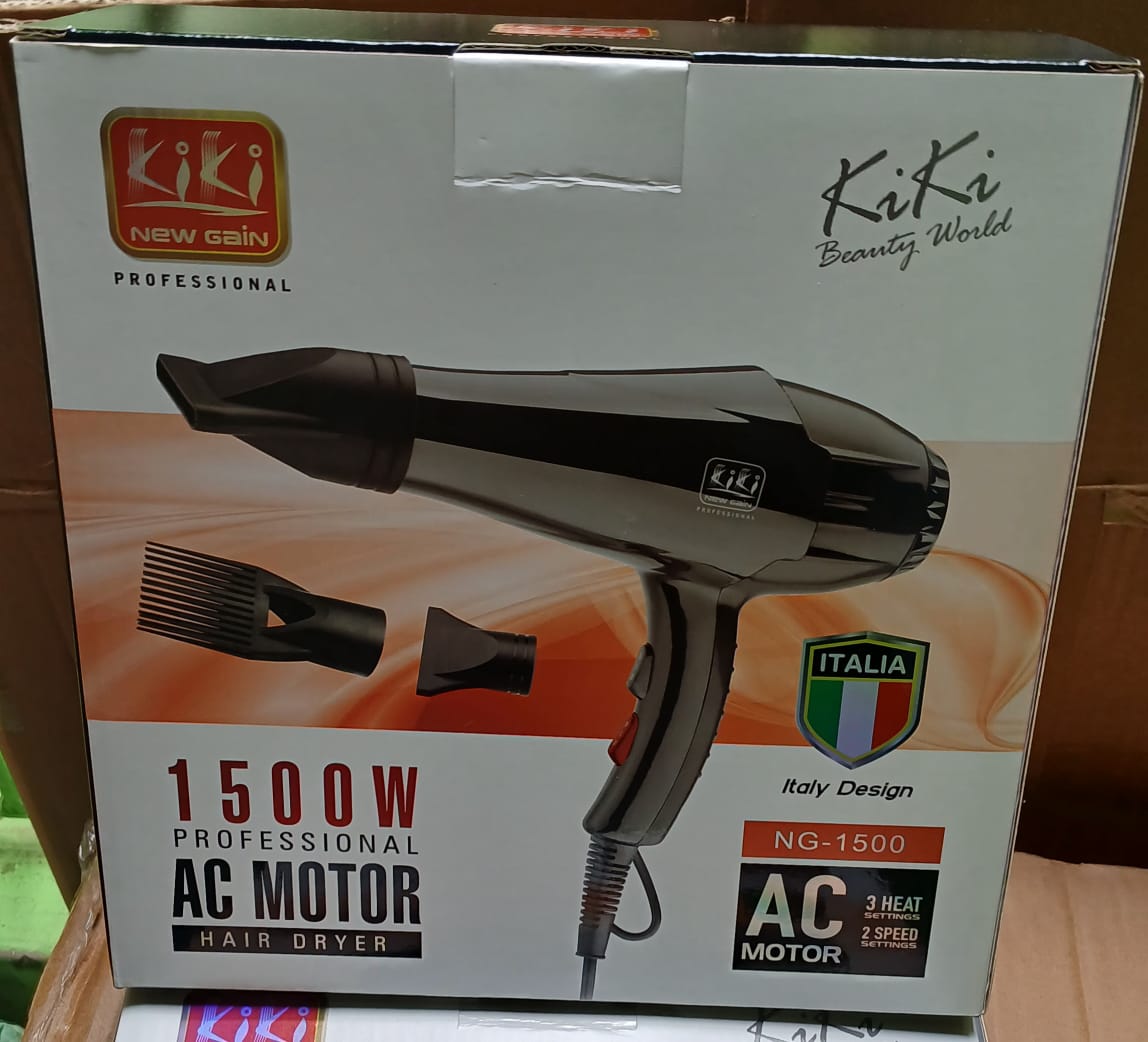 KIKI NG-1500 PROFESSIONAL AC MOTOR HAIR DRYER - 3 heat settings, Power cord 2.5m, 2 Speed settings, Powerful wind, Concentrated capitally cold, warm, hot wind shifts.