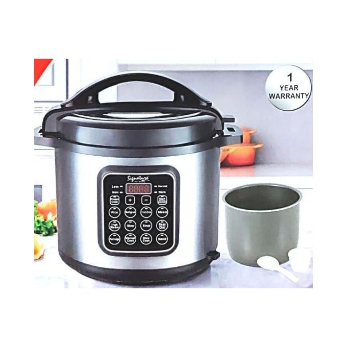 6 L SIGNATURE ELECTRIC PRESSURE COOKER - 12 cooking settings to suit your favorite recipes, 4 digit LED display, Pressure indicator showing the pressure status, 24 hours preset timer .