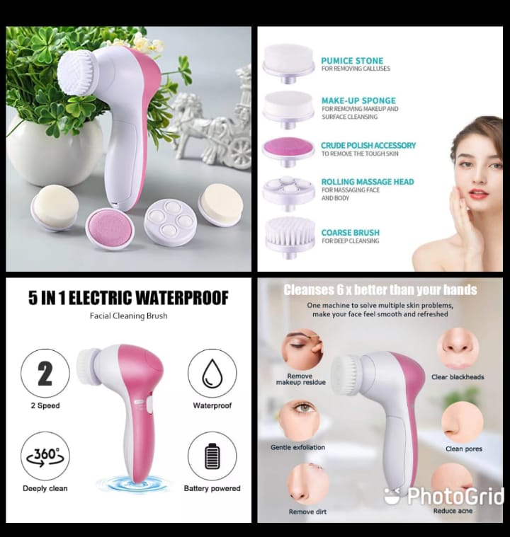 5 IN 1 FACIAL MASSAGER/ PORE CLEANSER BODY MASSAGER - Replaceable Head Brush Beauty Tool, Electric Face Cleansing Brush , Facial Brush Deep Cleaning