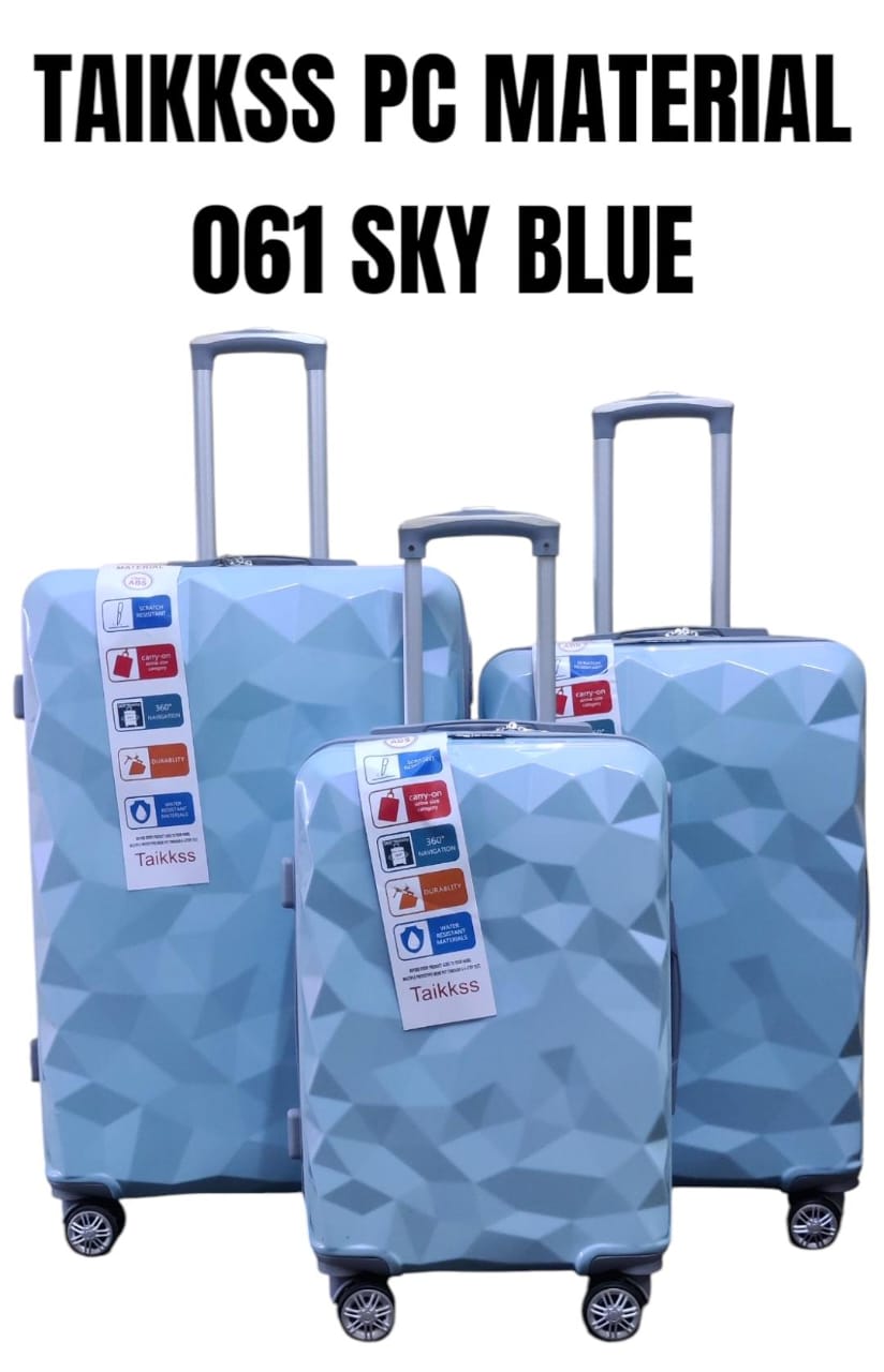 3‑in‑1 TAIKKSS ABS (PC) Suitcase 061‑12 – Expandable Travel Luggage Set, Durable ABS + PC shell for strong impact resistance, 3‑in‑1 set includes small, medium & large suitcases, Smooth 360° wheels.