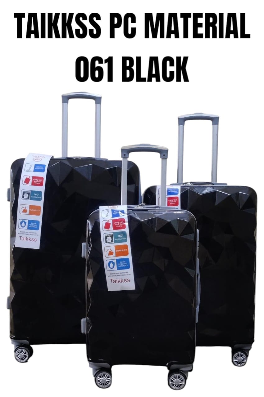 3‑in‑1 TAIKKSS ABS (PC) Suitcase 061‑12 – Expandable Travel Luggage Set, Durable ABS + PC shell for strong impact resistance, 3‑in‑1 set includes small, medium & large suitcases, Smooth 360° wheels.