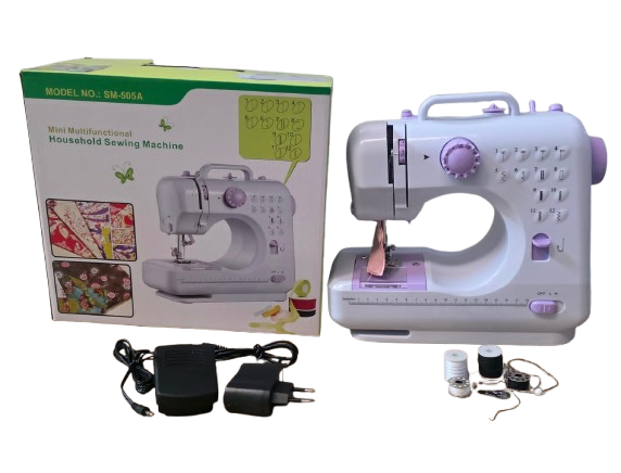 Mini Multifunctional Household Sewing Machine – 12-Stitch, Adjustable Speed, Lock stitch with top & bottom threading mechanism for smooth sewing, Adjustable speed with forward and reverse stitching.