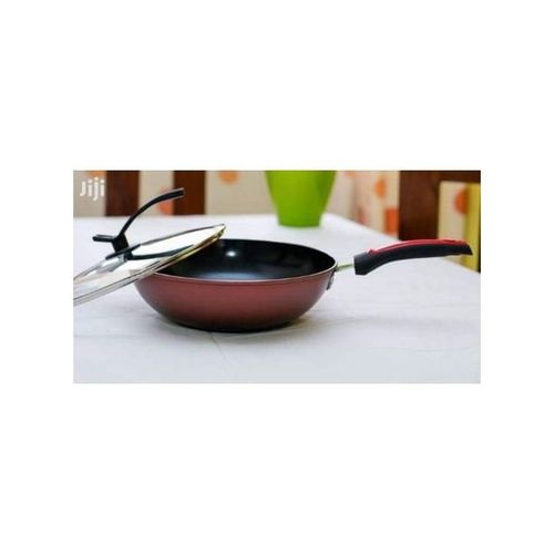 PAN. Generic 32cm Non-Stick Wok Deep & Stir-Frying Pan -Glass Lid