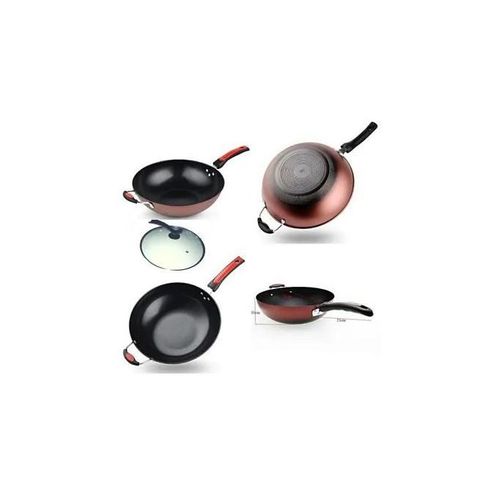 PAN. Generic 32cm Non-Stick Wok Deep & Stir-Frying Pan -Glass Lid