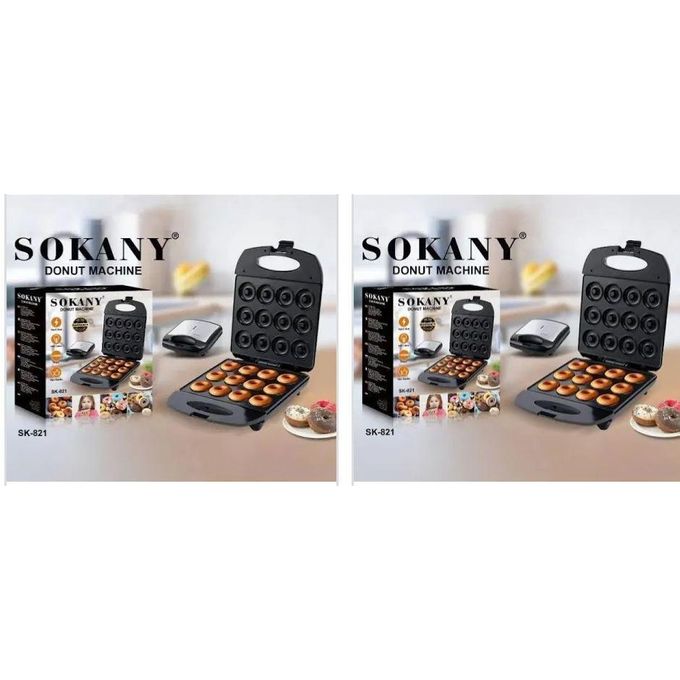 Sokany SK 821 Donut Maker 12 slots  is a convenient and fun kitchen appliance designed to make delicious homemade donuts quickly and easily. With 12 non-stick slots, it allows you to prepare multiple