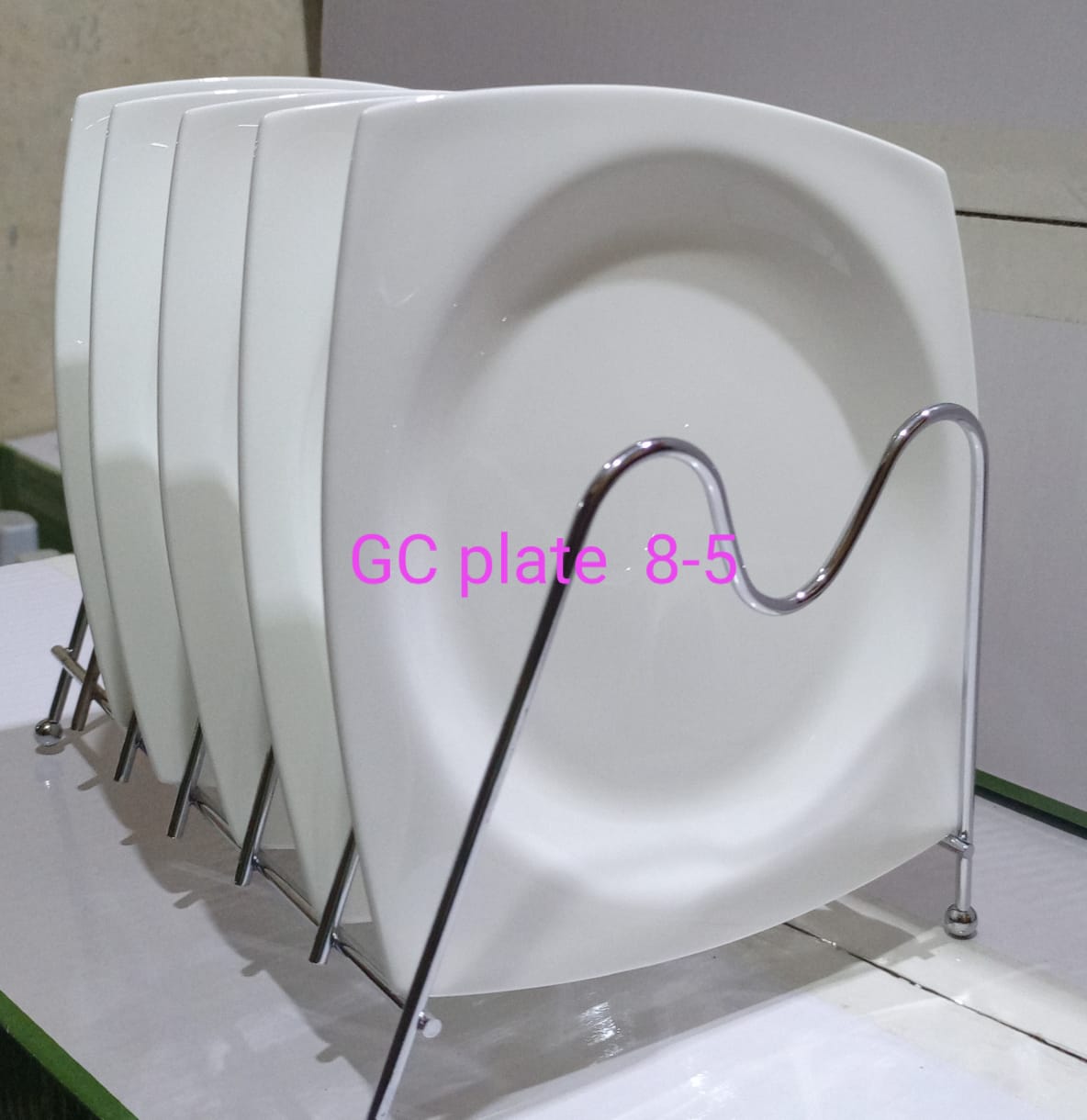 Set Of 6 Heavy Ceramic Square Dinner Plates- White