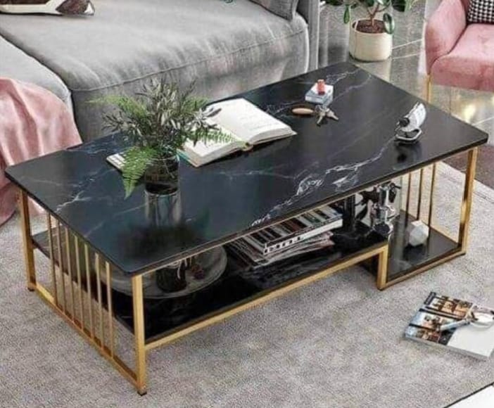 Modern Luxury Marble Effect Coffee Table for Home Living Room or Study Room Furniture Rectangle in Shape