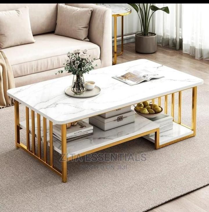 Modern Luxury Marble Effect Coffee Table for Home Living Room or Study Room Furniture Rectangle in Shape