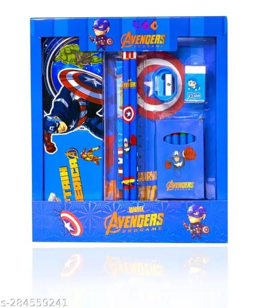 Avengers Gift Set for boys,avengers Theme Pencil Box Set for Kids | Multicore Pen, Scale, Eraser, Sharpner Diary (Stationary Set with avengers Theme Cryons)