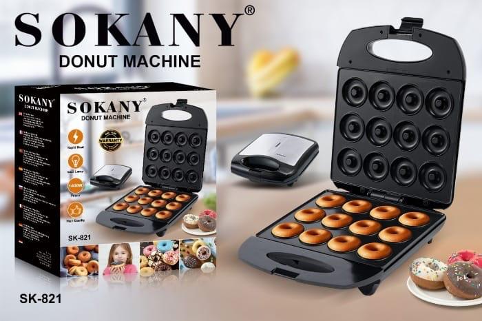 Sokany Donut Maker 12 slots Enjoy making healthy fat free doughnuts without a hustle! 
Donut Machine Non-stick coated plate Heat insulated handle2 control lights for power and Heating High stability t