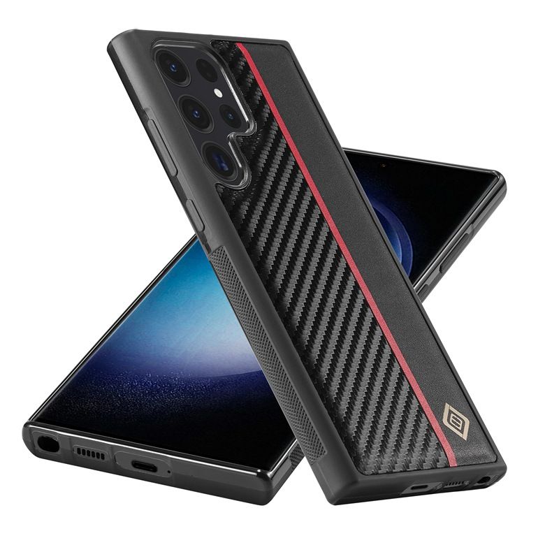 Carbon Fibre PU Leather Business Phone Case For Samsung Galaxy S24 S23 S22 Ultra S21 FE S20 Ulta Note 20 Ultra 10 Plus S10 Plus Scratch-Resistant Non-Slip Protective Cover