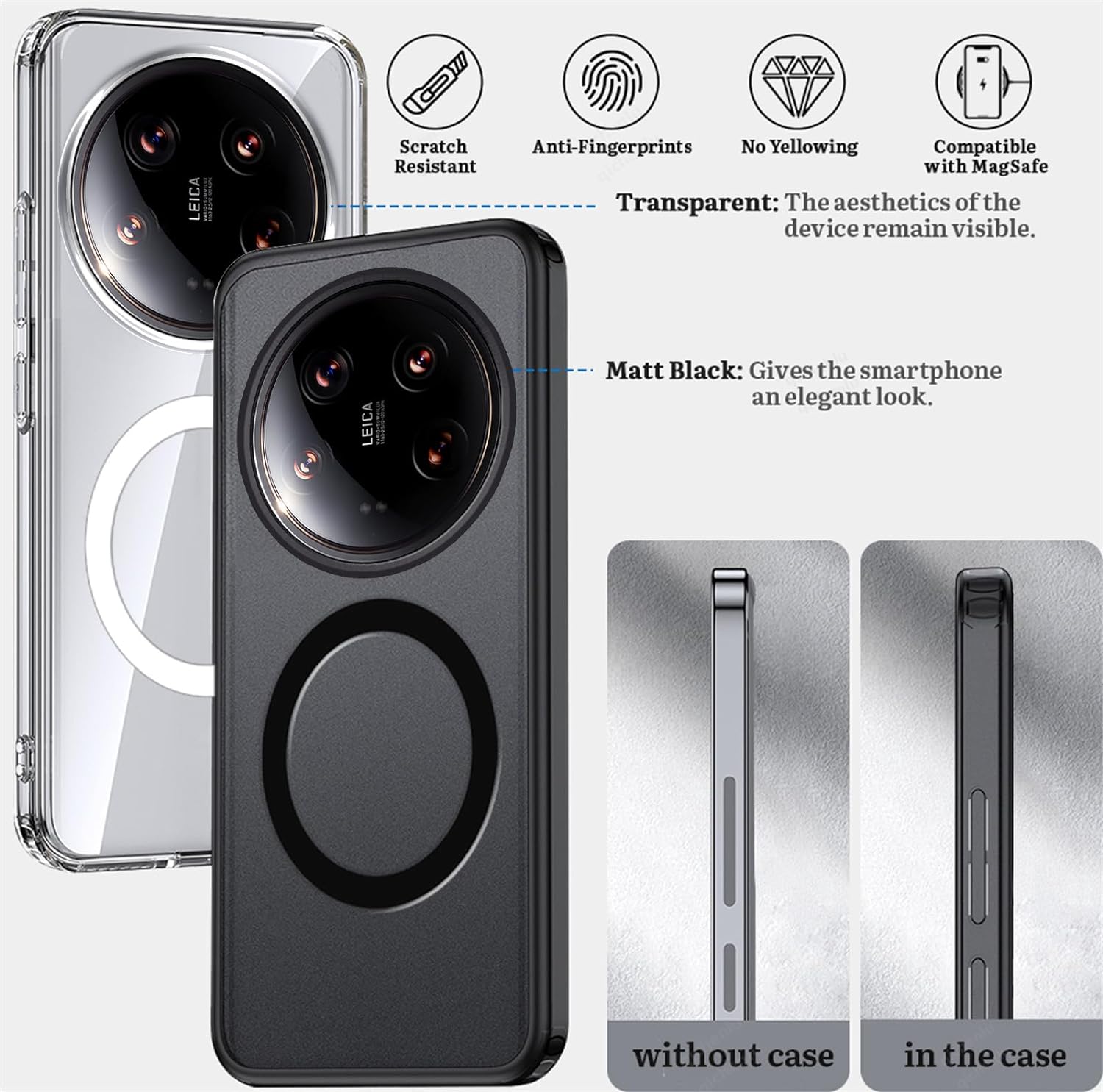 Magnetic Transparent Phone Case For Xiaomi 14 Ultra /13 Ultra 14 13 12 Pro 13T 12T Pro 12 Lite Fall prevention Protective Case