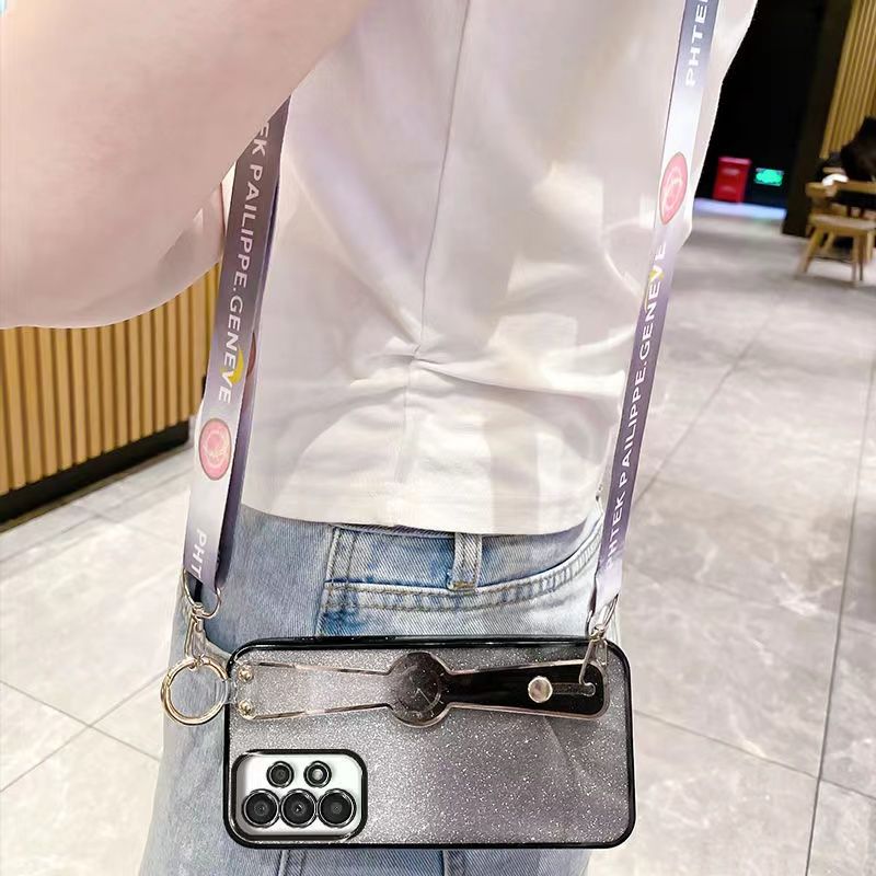 New - Wrist Strap Rope Transparent With Glitter Paper 2 in 1 Phone Case For Samsung Galaxy A73 A53 A33 A23 A13 A72 A52 A32 A22 A12 A71 A51 A31 A11 A70 A50 A03s A02s A03 Core Protective Back Cover