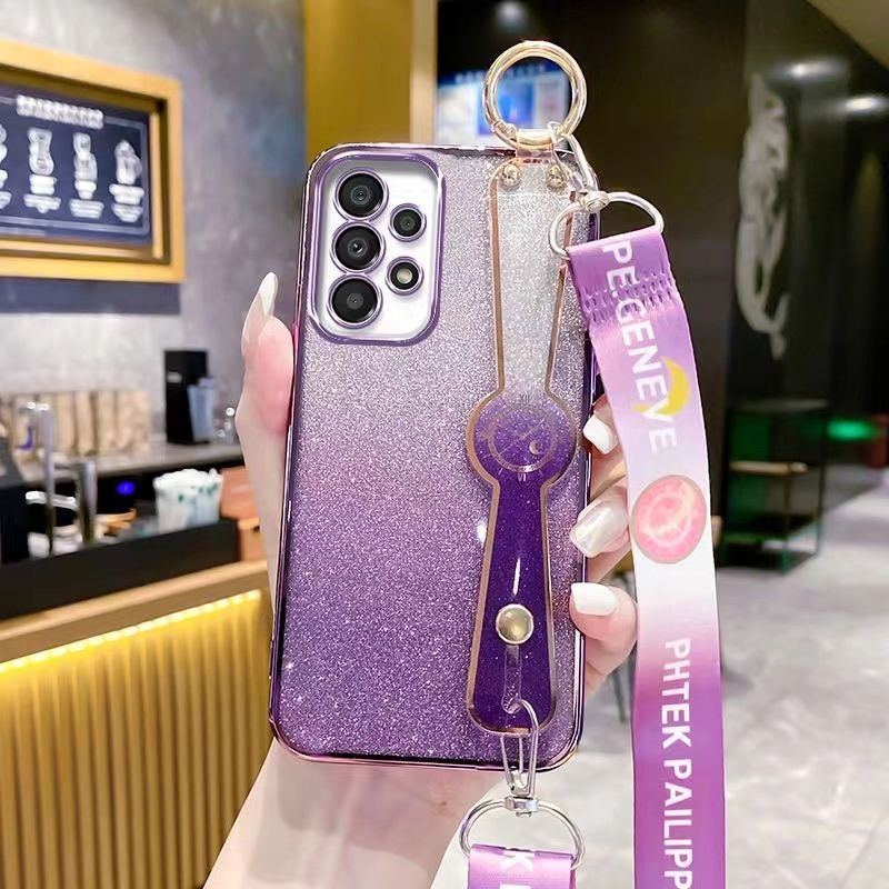 New - Wrist Strap Rope Transparent With Glitter Paper 2 in 1 Phone Case For Samsung Galaxy A73 A53 A33 A23 A13 A72 A52 A32 A22 A12 A71 A51 A31 A11 A70 A50 A03s A02s A03 Core Protective Back Cover