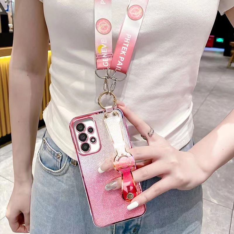 New - Wrist Strap Rope Transparent With Glitter Paper 2 in 1 Phone Case For Samsung Galaxy A73 A53 A33 A23 A13 A72 A52 A32 A22 A12 A71 A51 A31 A11 A70 A50 A03s A02s A03 Core Protective Back Cover