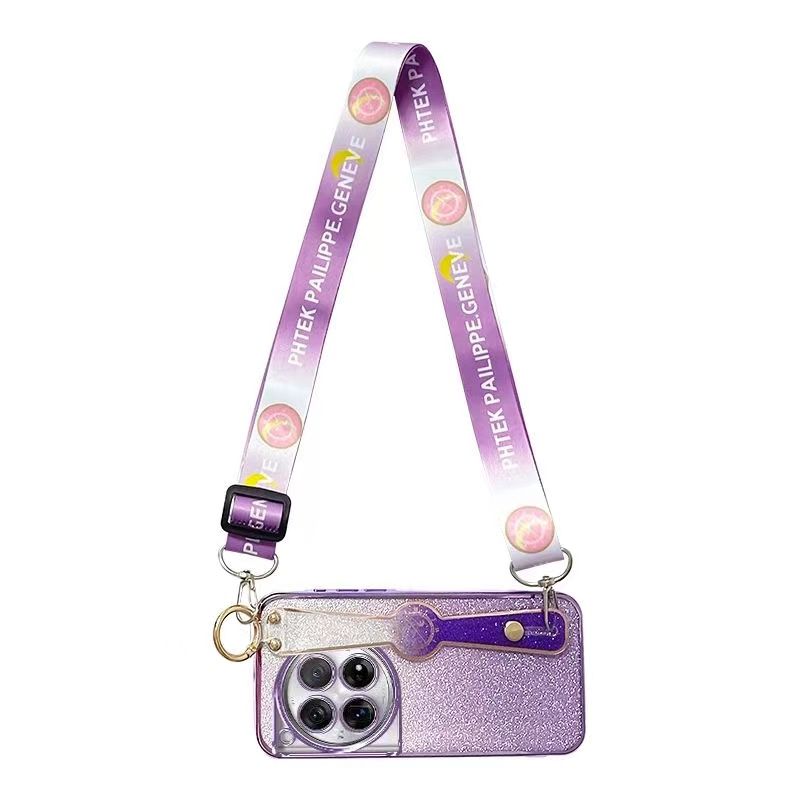 New - Wrist Strap Rope Transparent With Glitter Paper 2 in 1 Phone Case For OnePlus 12 -5G Protective Back Cover