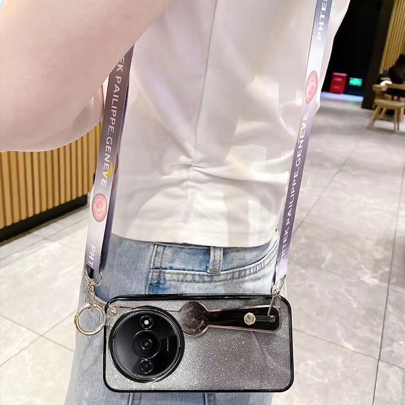 New - Wrist Strap Rope Transparent With Glitter Paper 2 in 1 Phone Case For Xiaomi Redmi A3X A3 Protective Back Cover