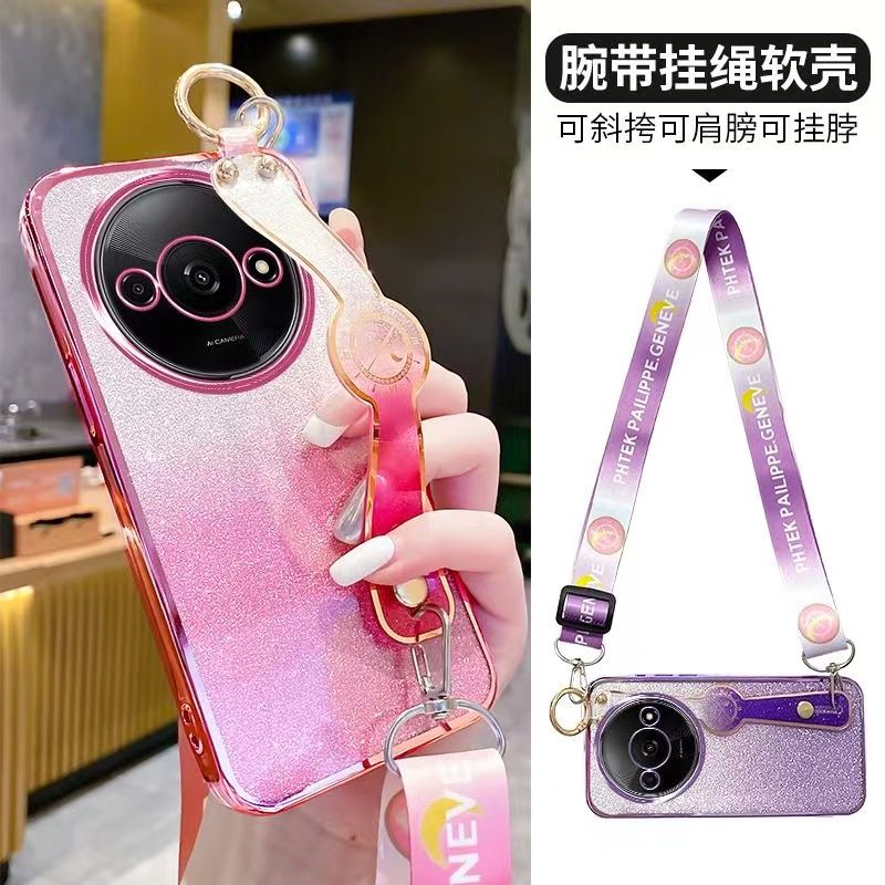 New - Wrist Strap Rope Transparent With Glitter Paper 2 in 1 Phone Case For Xiaomi Redmi A3X A3 Protective Back Cover