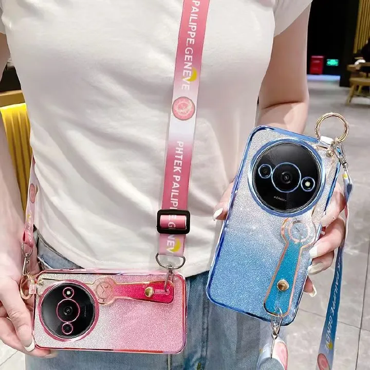 New - Wrist Strap Rope Transparent With Glitter Paper 2 in 1 Phone Case For Xiaomi Redmi A3X A3 Protective Back Cover