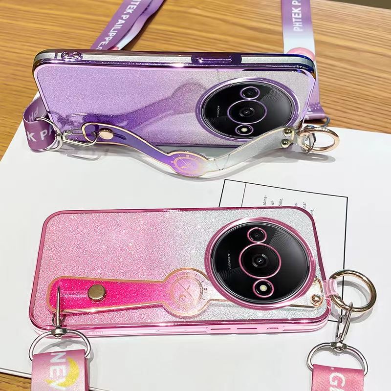 New - Wrist Strap Rope Transparent With Glitter Paper 2 in 1 Phone Case For Xiaomi Redmi A3X A3 Protective Back Cover