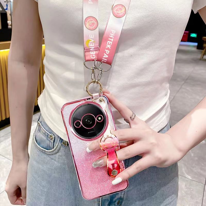 New - Wrist Strap Rope Transparent With Glitter Paper 2 in 1 Phone Case For Xiaomi Redmi A3X A3 Protective Back Cover