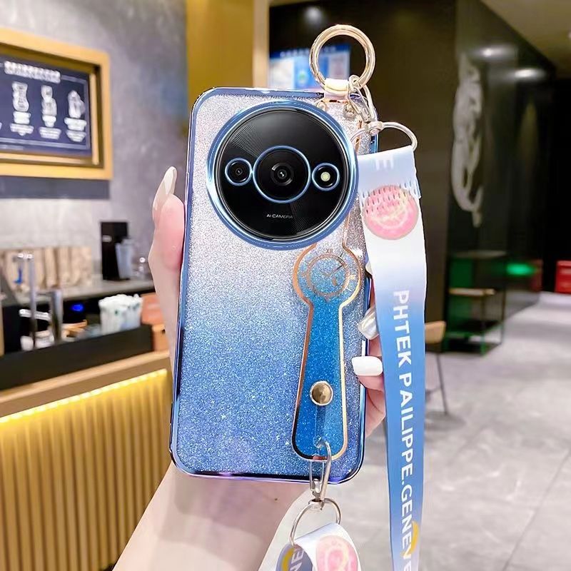 New - Wrist Strap Rope Transparent With Glitter Paper 2 in 1 Phone Case For Xiaomi Redmi A3X A3 Protective Back Cover