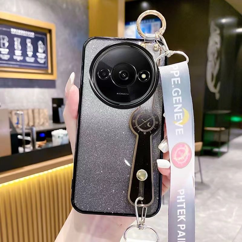 New - Wrist Strap Rope Transparent With Glitter Paper 2 in 1 Phone Case For Xiaomi Redmi A3X A3 Protective Back Cover