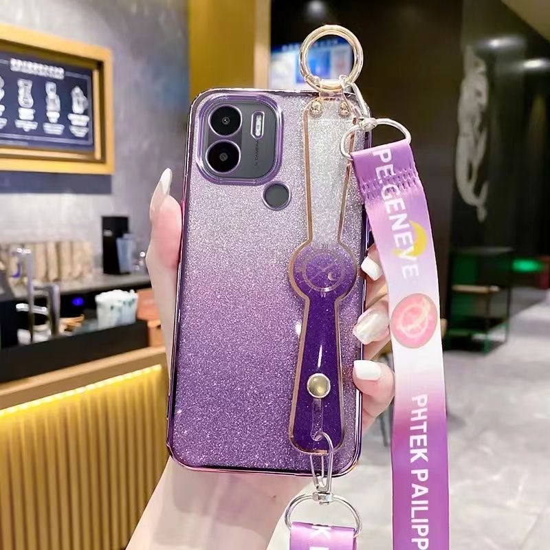New - Wrist Strap Rope Transparent With Glitter Paper 2 in 1 Phone Case For Xiaomi Redmi A2+ Plus/A1+ Plus Protective Back Cover
