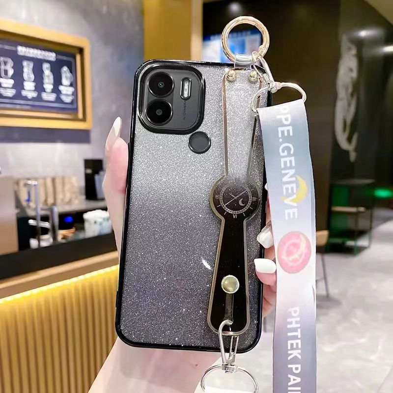 New - Wrist Strap Rope Transparent With Glitter Paper 2 in 1 Phone Case For Xiaomi Redmi A2+ Plus/A1+ Plus Protective Back Cover