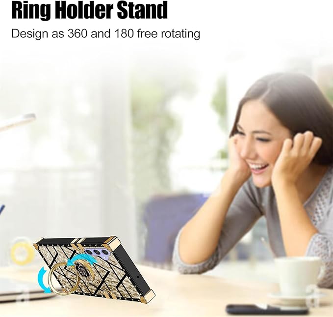 Classic Square Phone Case For Samsung Galaxy A55 A35 A25 A15 A05s A05 A54 A34 A24 A14 A04s A04e A04 With Ring Holder, Luxurious And Elegant Metal Decorative Corner Soft TPU Women's Protective Case