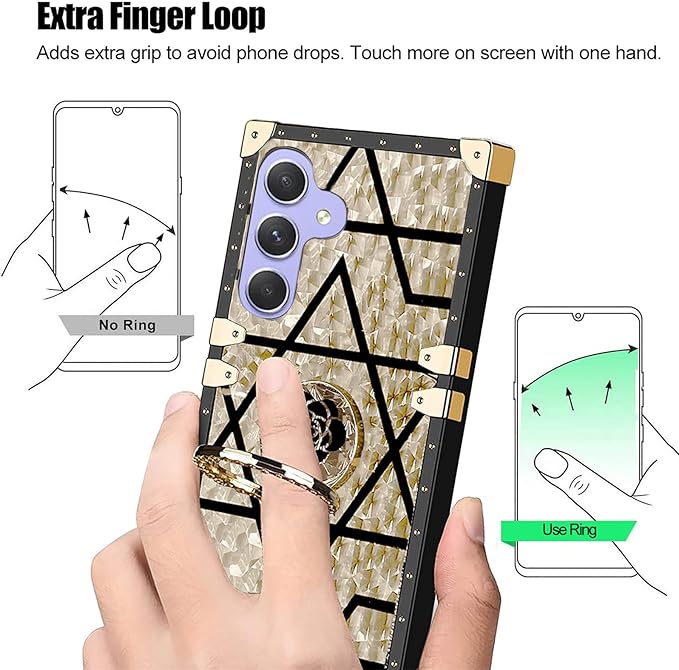 Classic Square Phone Case For Samsung Galaxy A55 A35 A25 A15 A05s A05 A54 A34 A24 A14 A04s A04e A04 With Ring Holder, Luxurious And Elegant Metal Decorative Corner Soft TPU Women's Protective Case