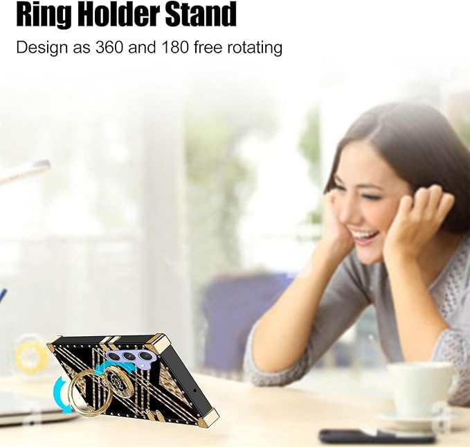 Classic Square Phone Case For Samsung Galaxy A55 A35 A25 A15 A05s A05 A54 A34 A24 A14 A04s A04e A04 With Ring Holder, Luxurious And Elegant Metal Decorative Corner Soft TPU Women's Protective Case