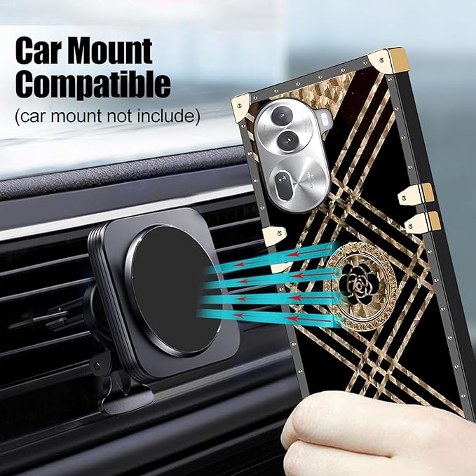 Square Phone Case For OPPO Reno 11 Pro 11 11F 10 Pro 8 8T A98 A78 A38 A18 A17 A57 A77 A97 With Ring Holder, Luxurious And Elegant Metal Decorative Corner Soft TPU Women's Protective Case