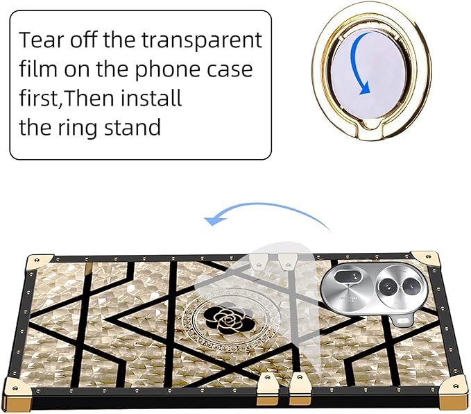 Square Phone Case For OPPO Reno 11 Pro 11 11F 10 Pro 8 8T A98 A78 A38 A18 A17 A57 A77 A97 With Ring Holder, Luxurious And Elegant Metal Decorative Corner Soft TPU Women's Protective Case