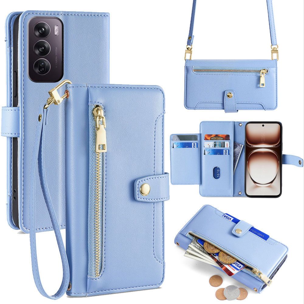 Fashion Multifunctional Leather Flip Cover For OPPO Reno 12 Pro -5G Shockproof Magnetic PU Leather Lanyard Protection Case
