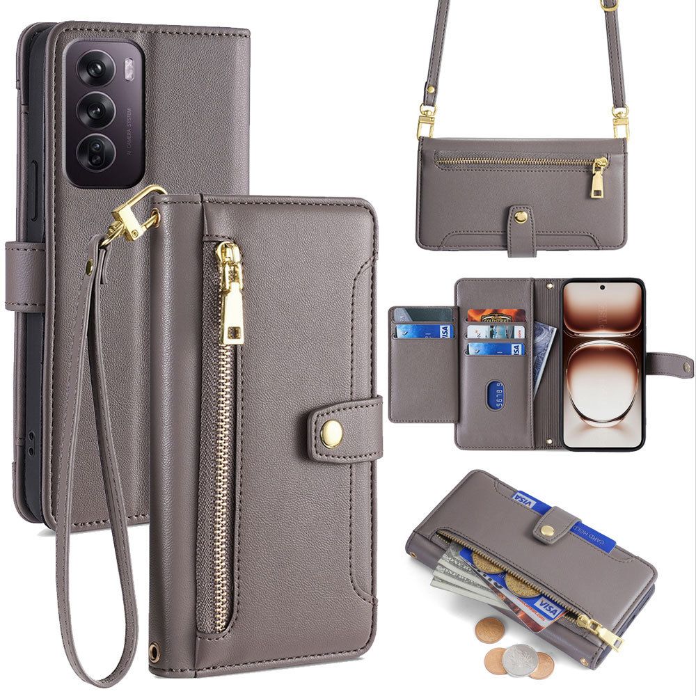 Fashion Multifunctional Leather Flip Cover For OPPO Reno 12 Pro -5G Shockproof Magnetic PU Leather Lanyard Protection Case