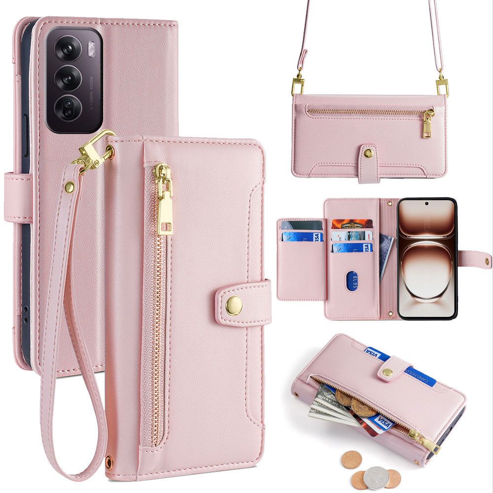 Fashion Multifunctional Leather Flip Cover For OPPO Reno 12 Pro -5G Shockproof Magnetic PU Leather Lanyard Protection Case